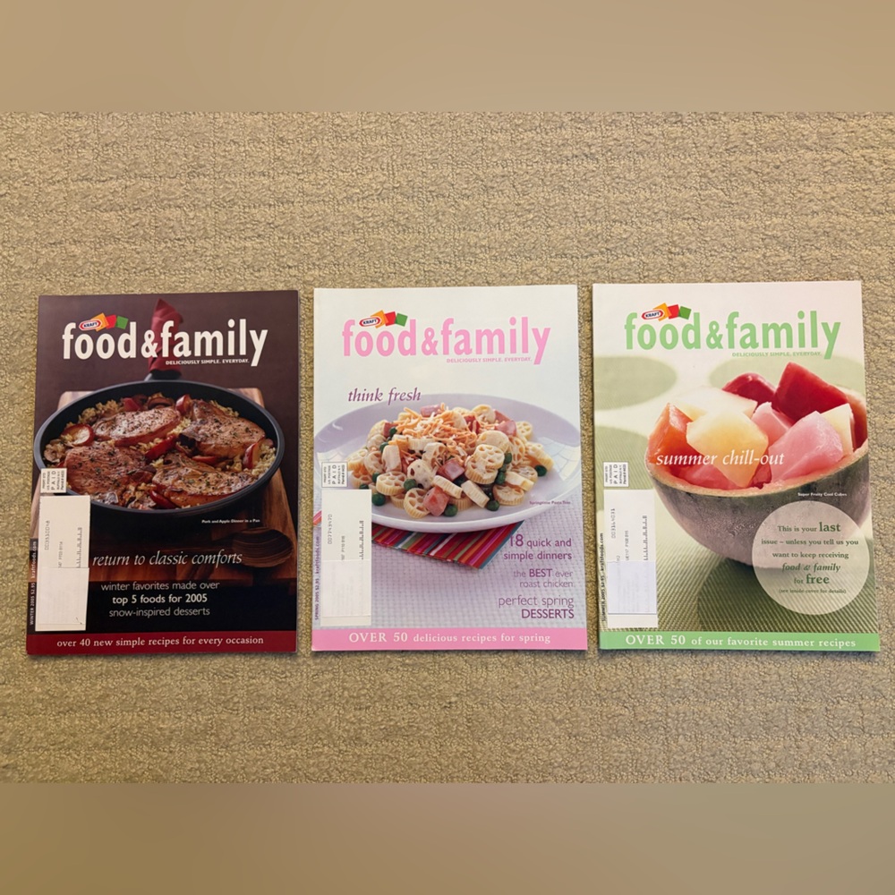 Set of 3 Food & Family Magazines 2009 Magazine Set Kraft Vintage Cookbook